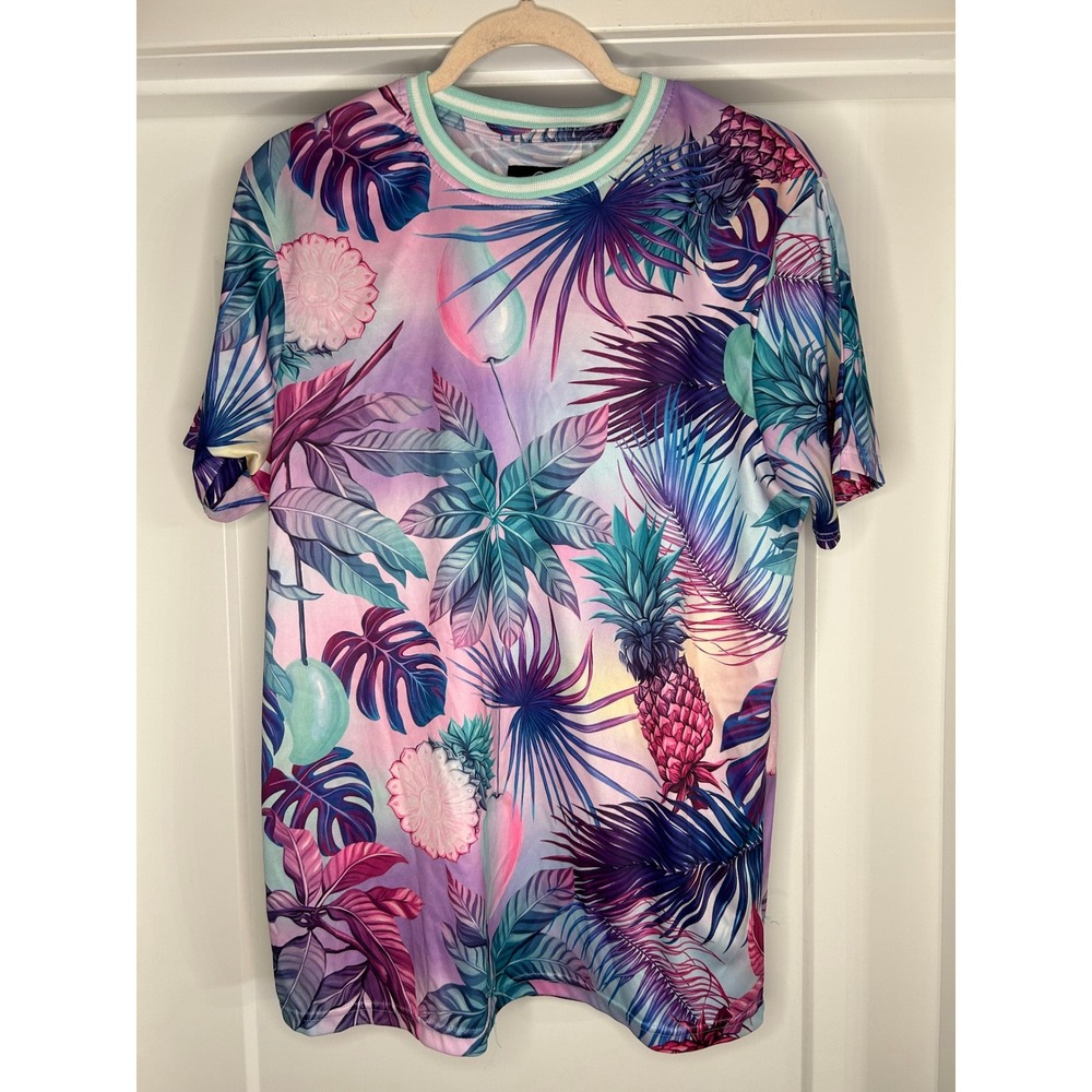Good Vibes Drill Clothing Co‎ Mens Tropical Pineapple Palm T-Shirt Medium Beach